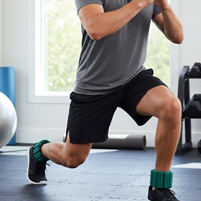 homme exercice jambes avec poids cheville vert
