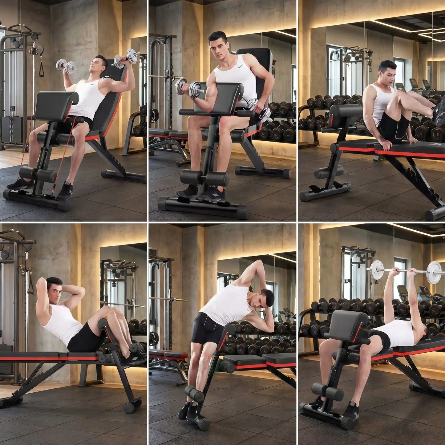 Differents exercices sur meme banc de musculation
