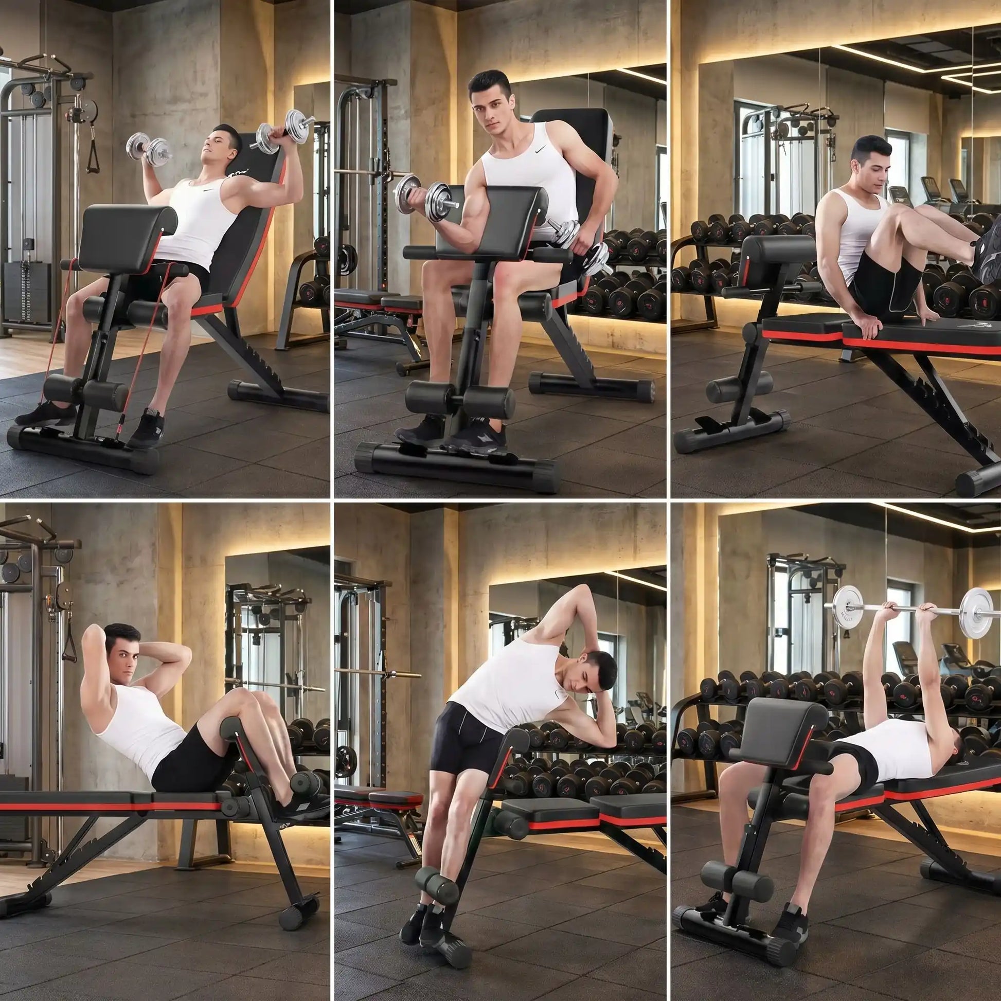 Differents exercices sur meme banc de musculation