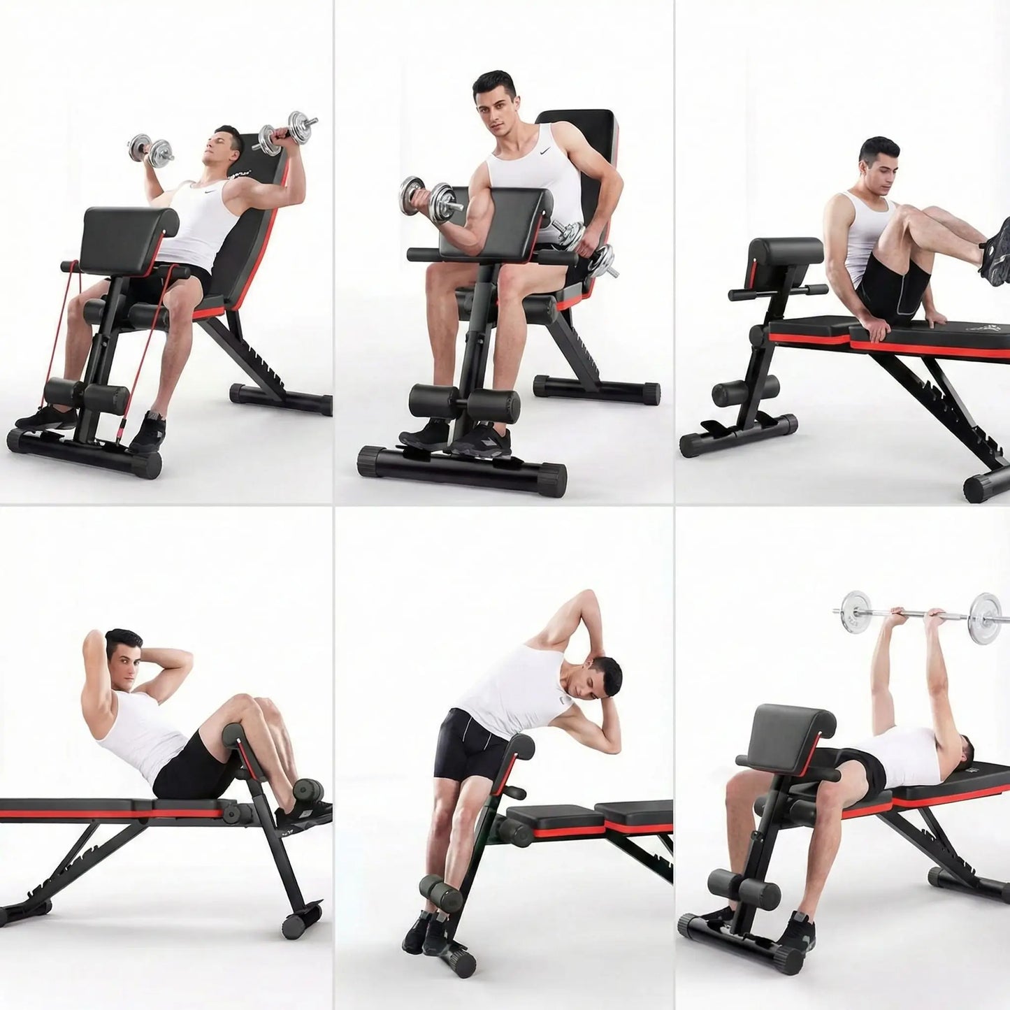 Différents exercices sur même banc de musculation