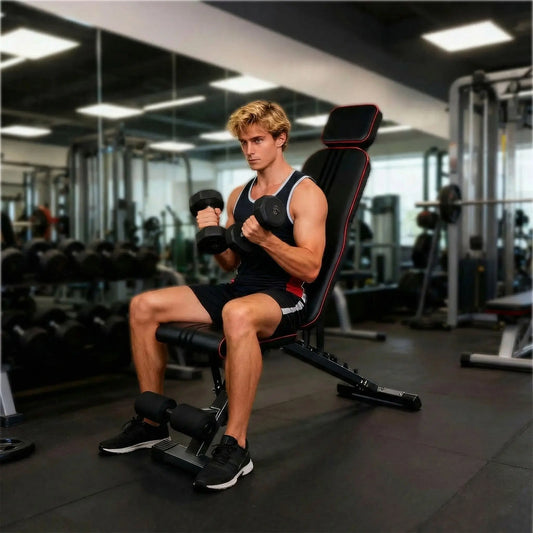 athlète assis sur banc de musculation