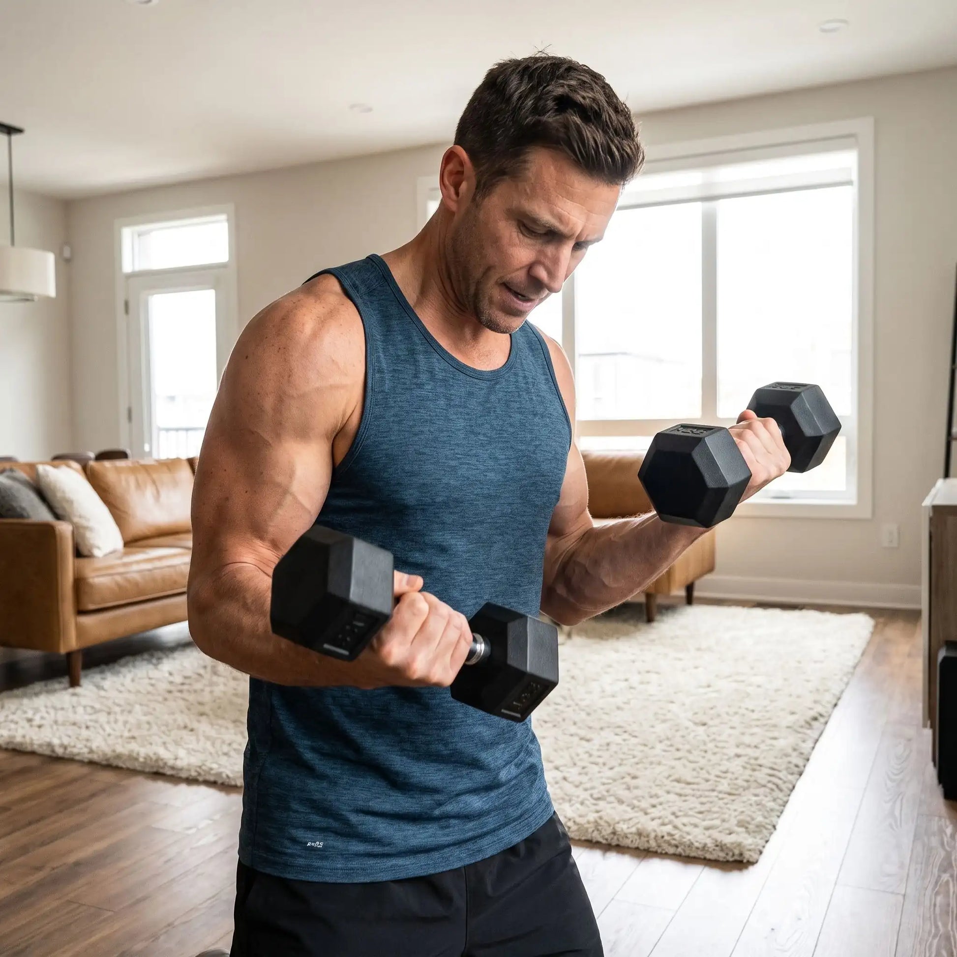 athlète exercice bras avec haltères