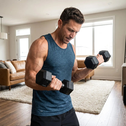 athlète exercice bras avec haltères