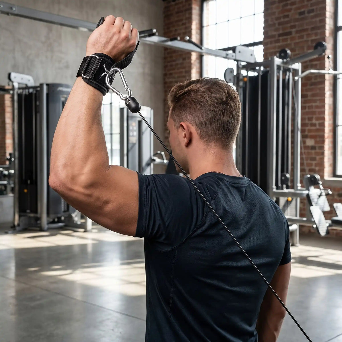 athlete exercice triceps cable avec sangles de musculation