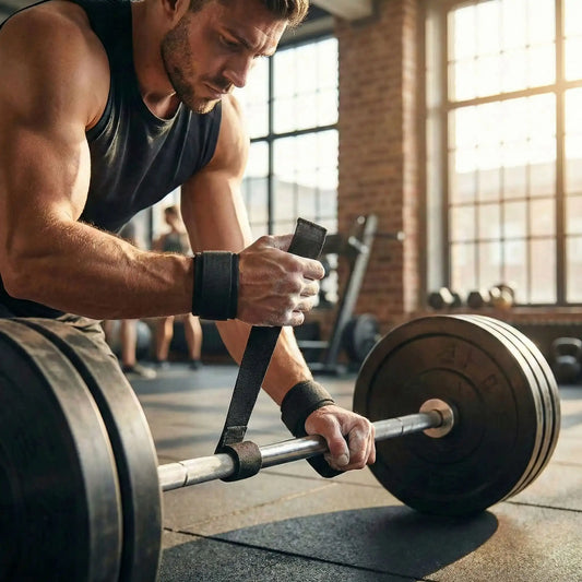 athlete prépare sa prise avec la sangle musculation