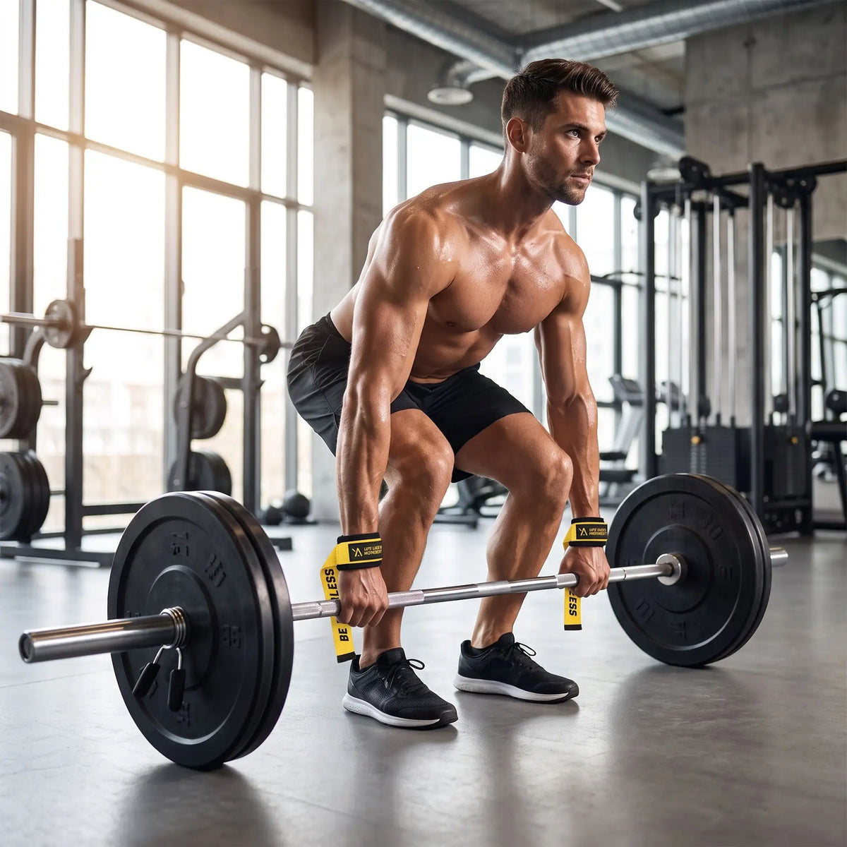 athlete souleve poids avec sangle salle de sport