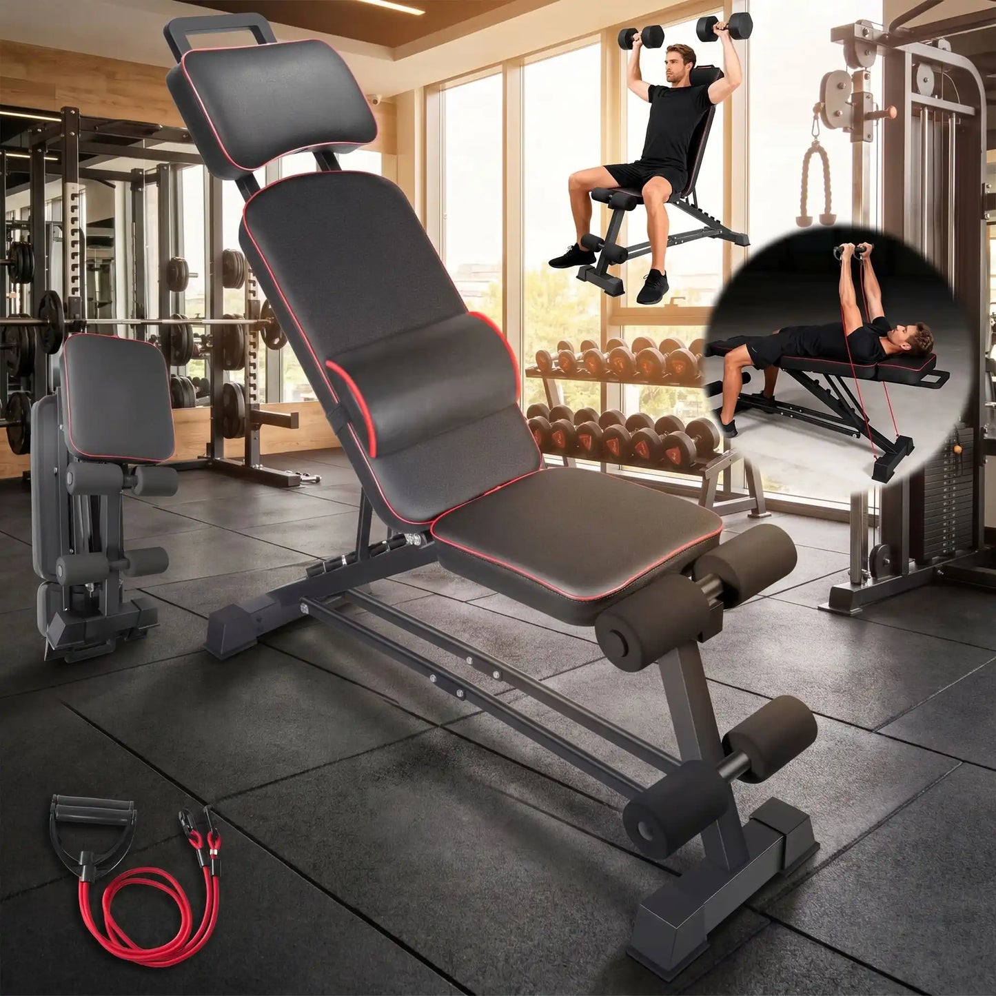 banc de musculation avec deux sangles de suspension