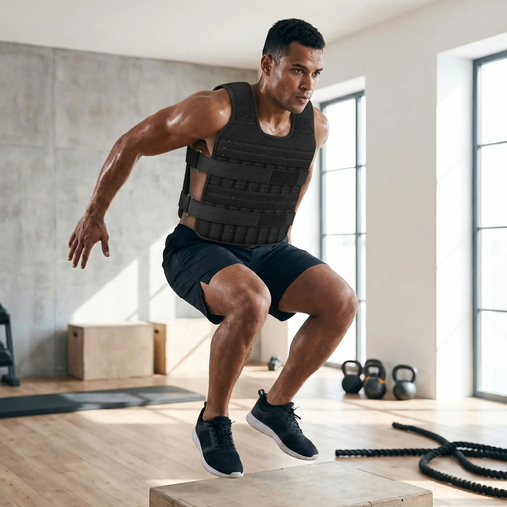 exercice crossfit avec gilet lesté 20kg 
