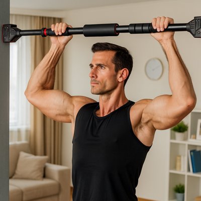 exercice dos sur barre de traction fixée sur la porte