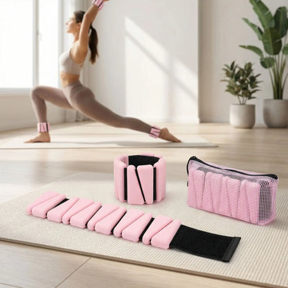 exercice yoga femme avec poid chevilles rose