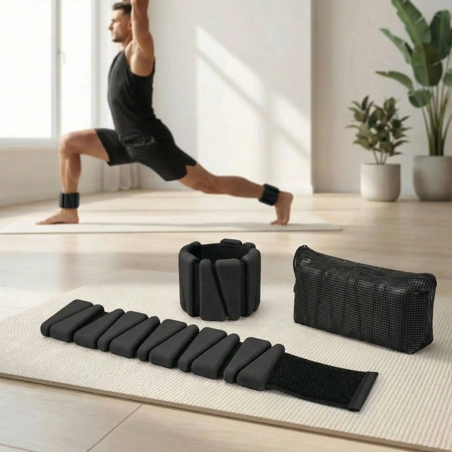 exercice yoga homme avec poid chevilles noire