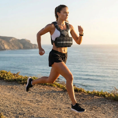 femme course à pieds avec gilet lesté