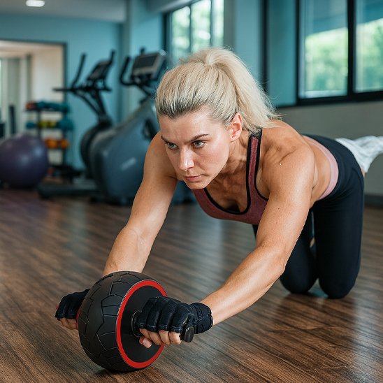 femme exercice abdos utilisant roue abdominale