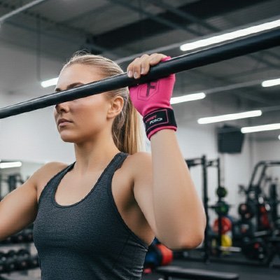 femme exercice attraction avec sangle musculation rose