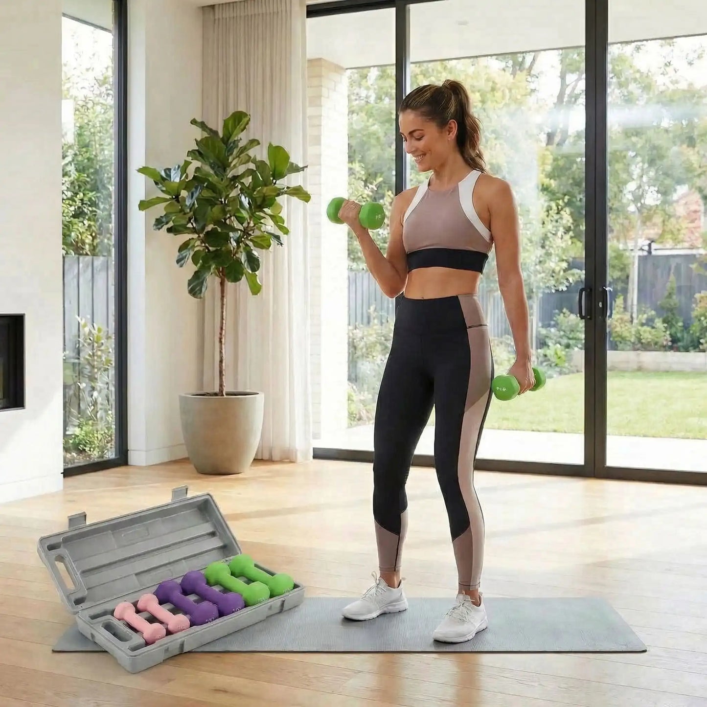femme exercice avec haltere exagonal