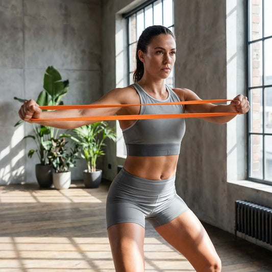 femme exercice bras avec elastiques musculation