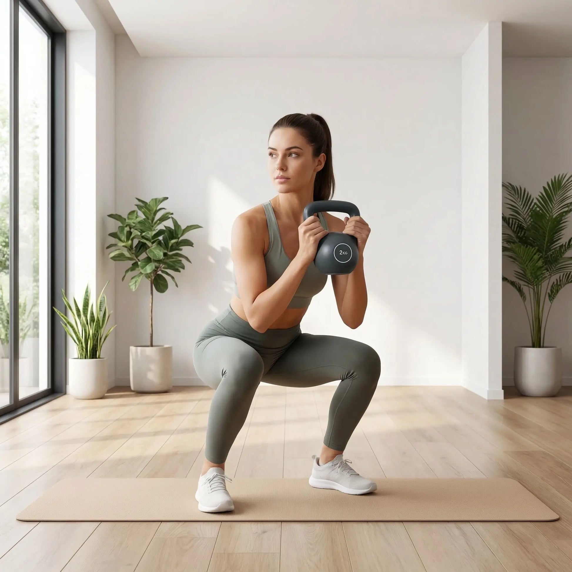 femme exercice squat avec Kettlebell