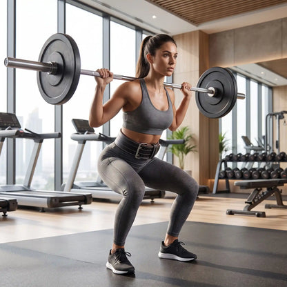 femme exercice squat avec ceinture lombaire musculation