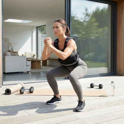 femme exercice squat portant gilet leste
