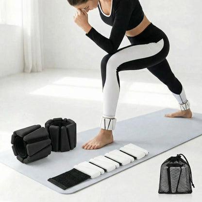 femme exercice yoga avec poid chevilles blanc