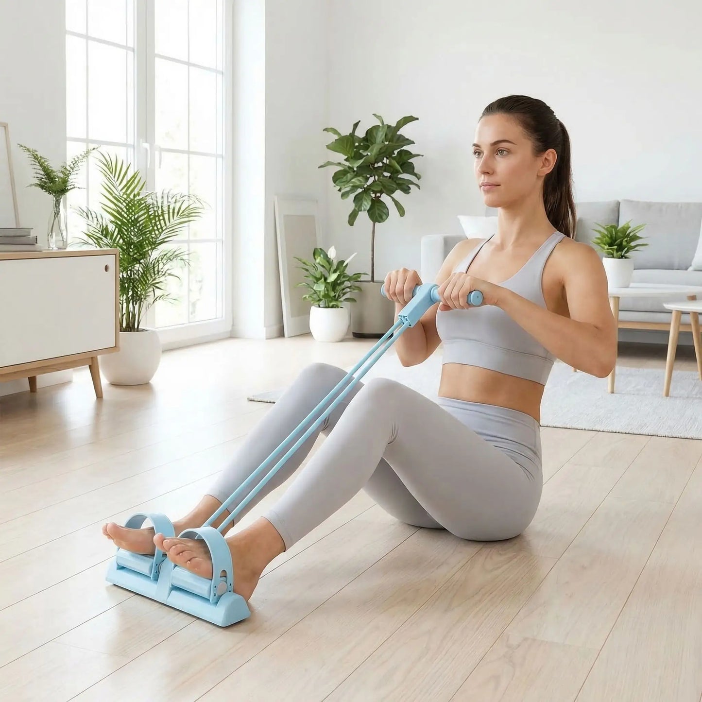 femme fais exercice avec elastique de musculation