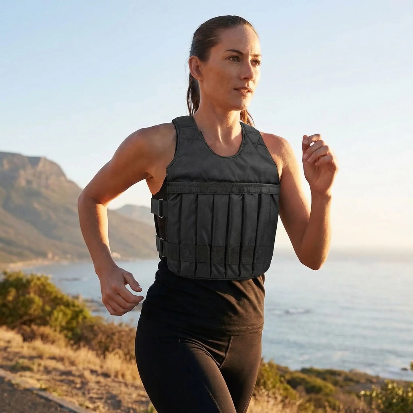 femme faisant course à pieds avec gilet lesté