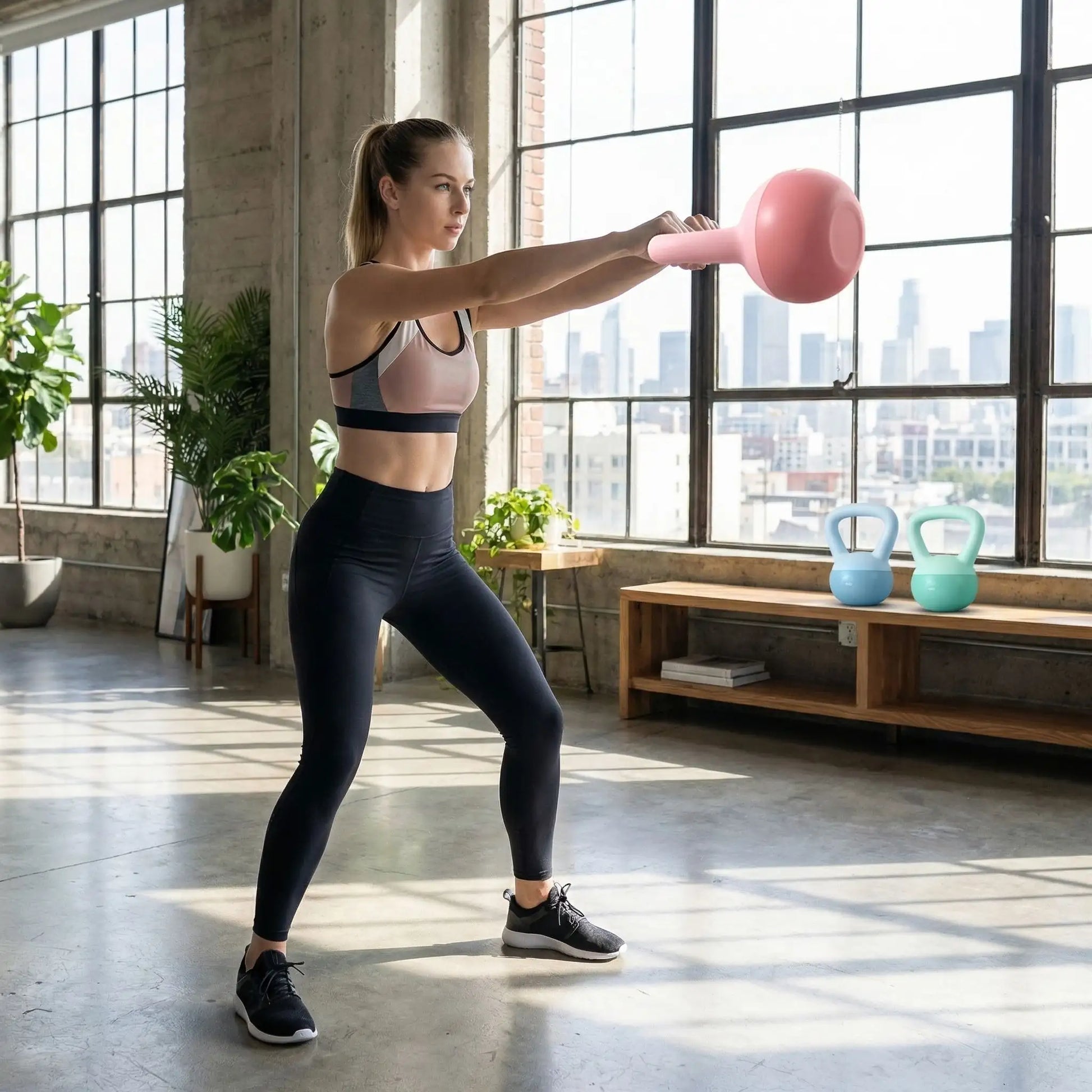 femme faisant exercice avec Kettlebells