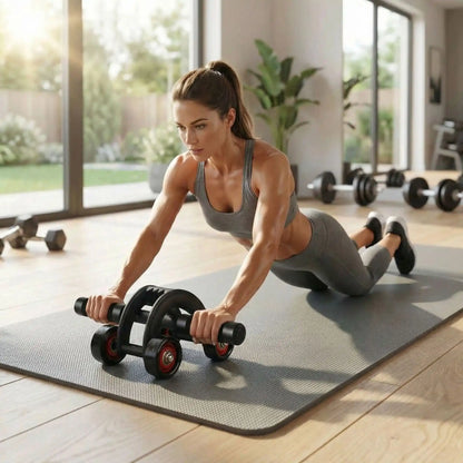 femmes fait exercice abdos avec roulette abdominale à quatres roues