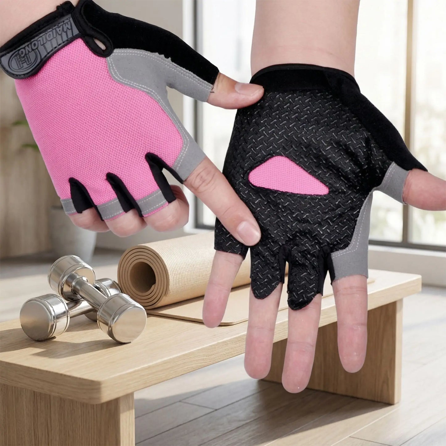 gant musculation Ultra-Confort rose vue recto et verso 