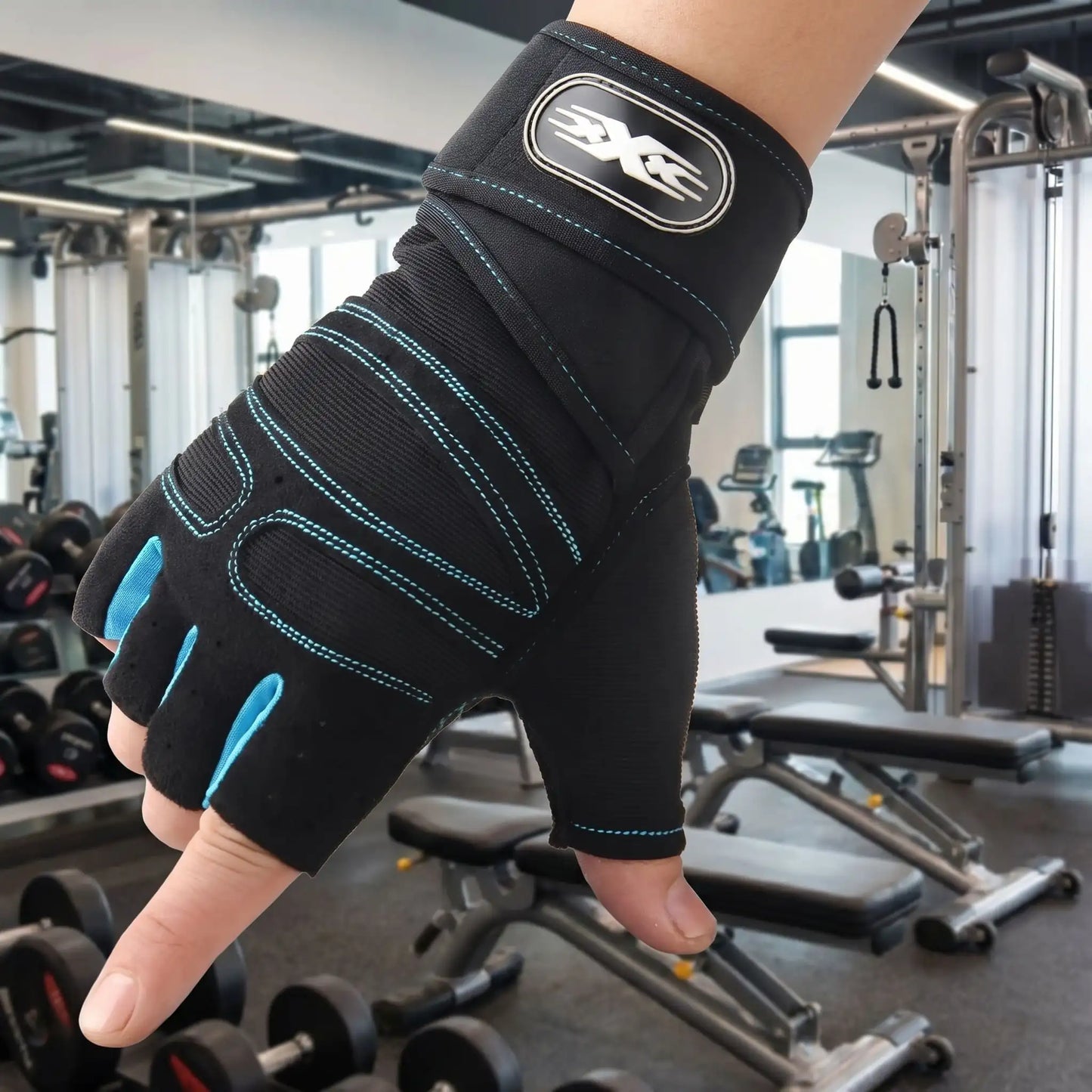 gants pour la musculation bleu clair