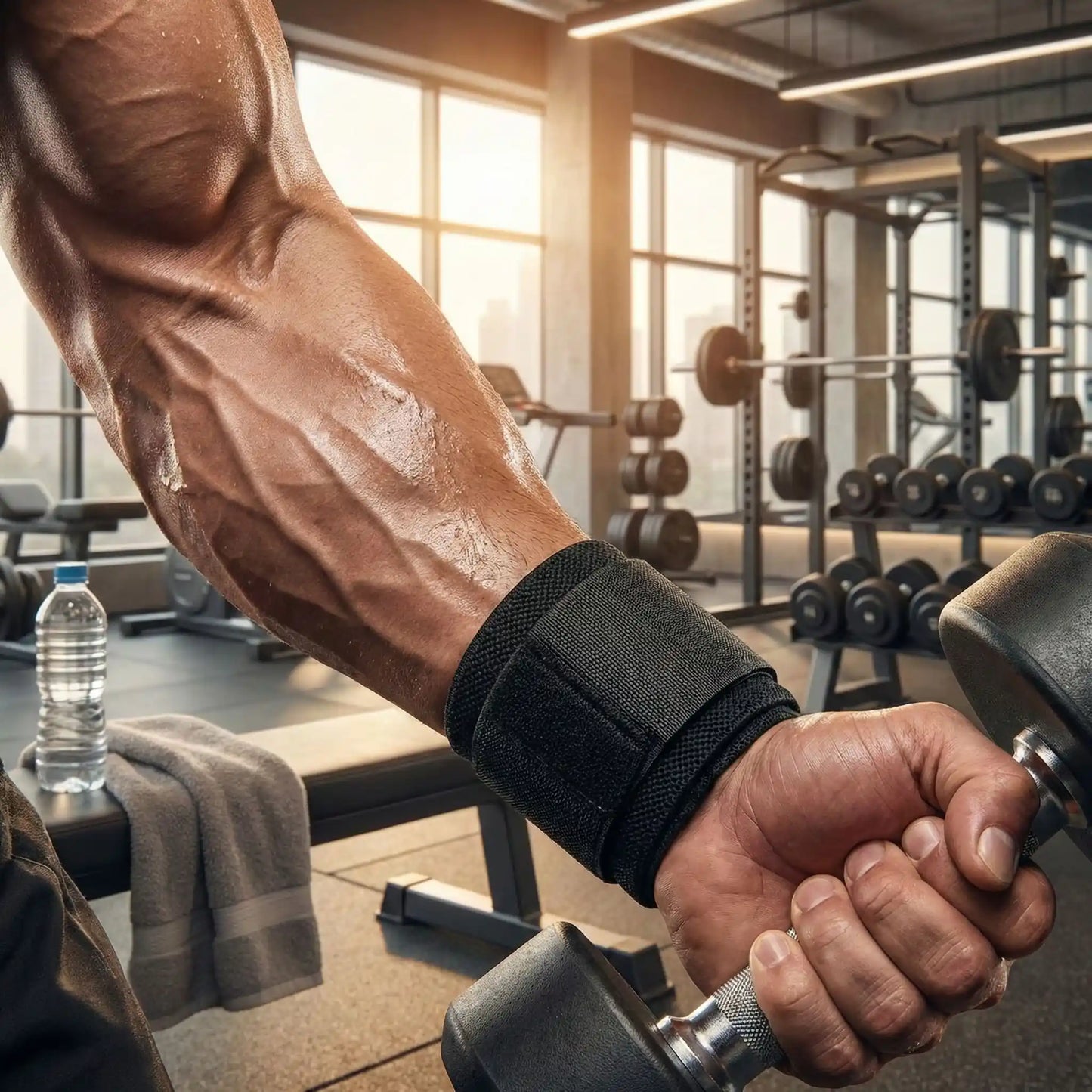 haltère soulevée avec bande de musculation poignet