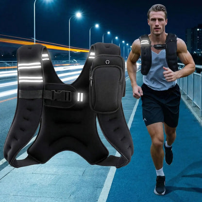 homme course à pieds nuit avec gilet lesté lumineux