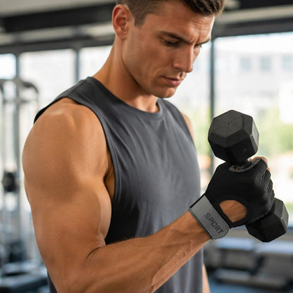 homme exercice biceps portant gant de musculation