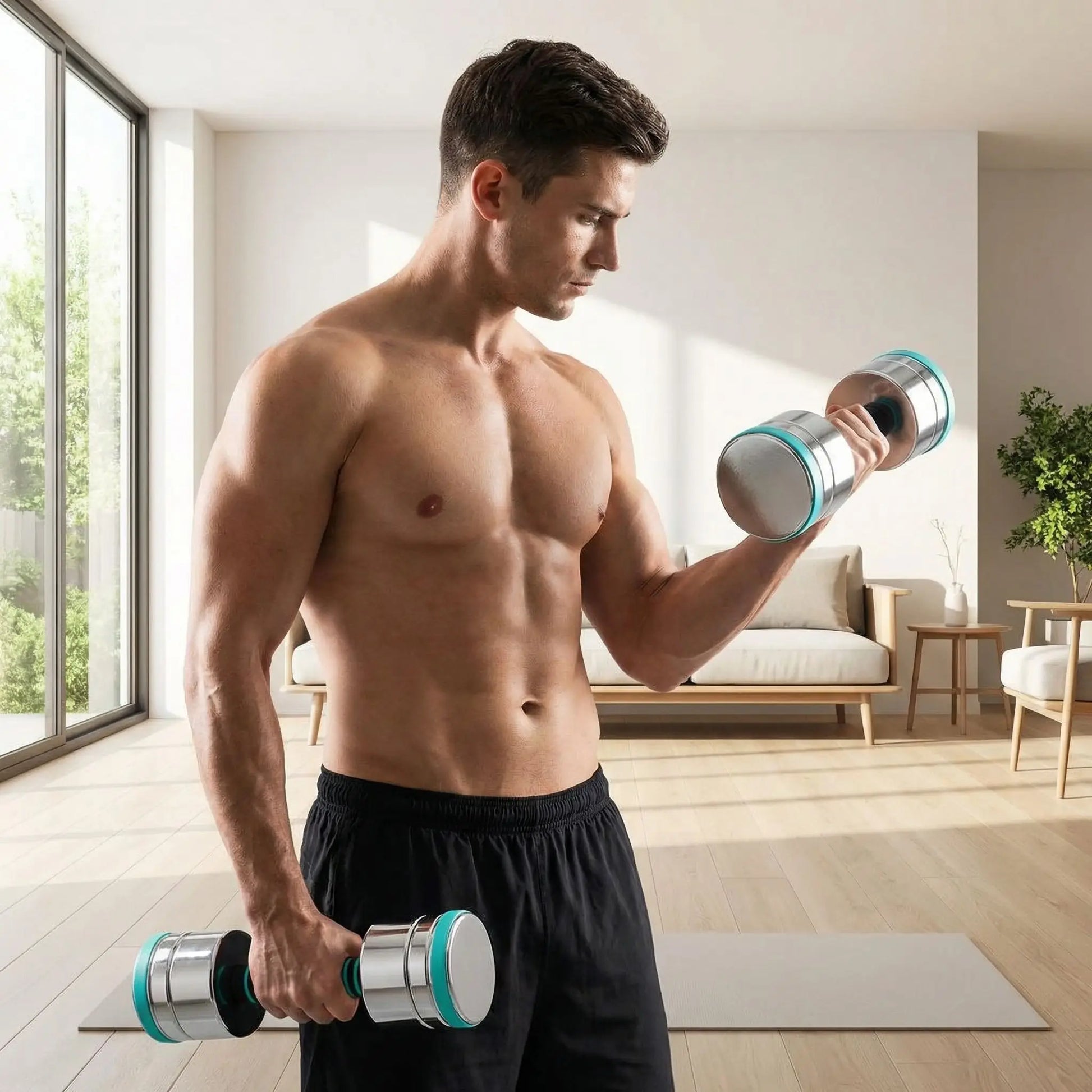 homme exercice bras avec haltère