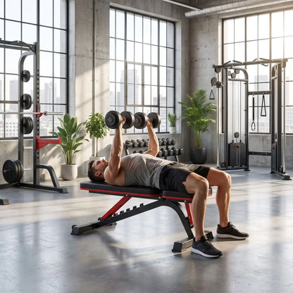 homme exercice développé couché sur banc pour musculation