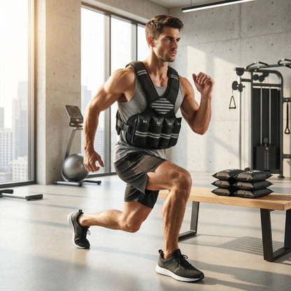 homme exercice jambes portant gilet leste