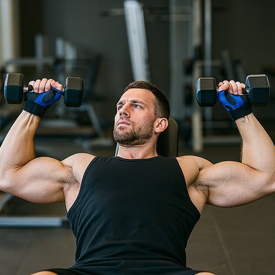 homme exercice pectoraux portant gant musculation​