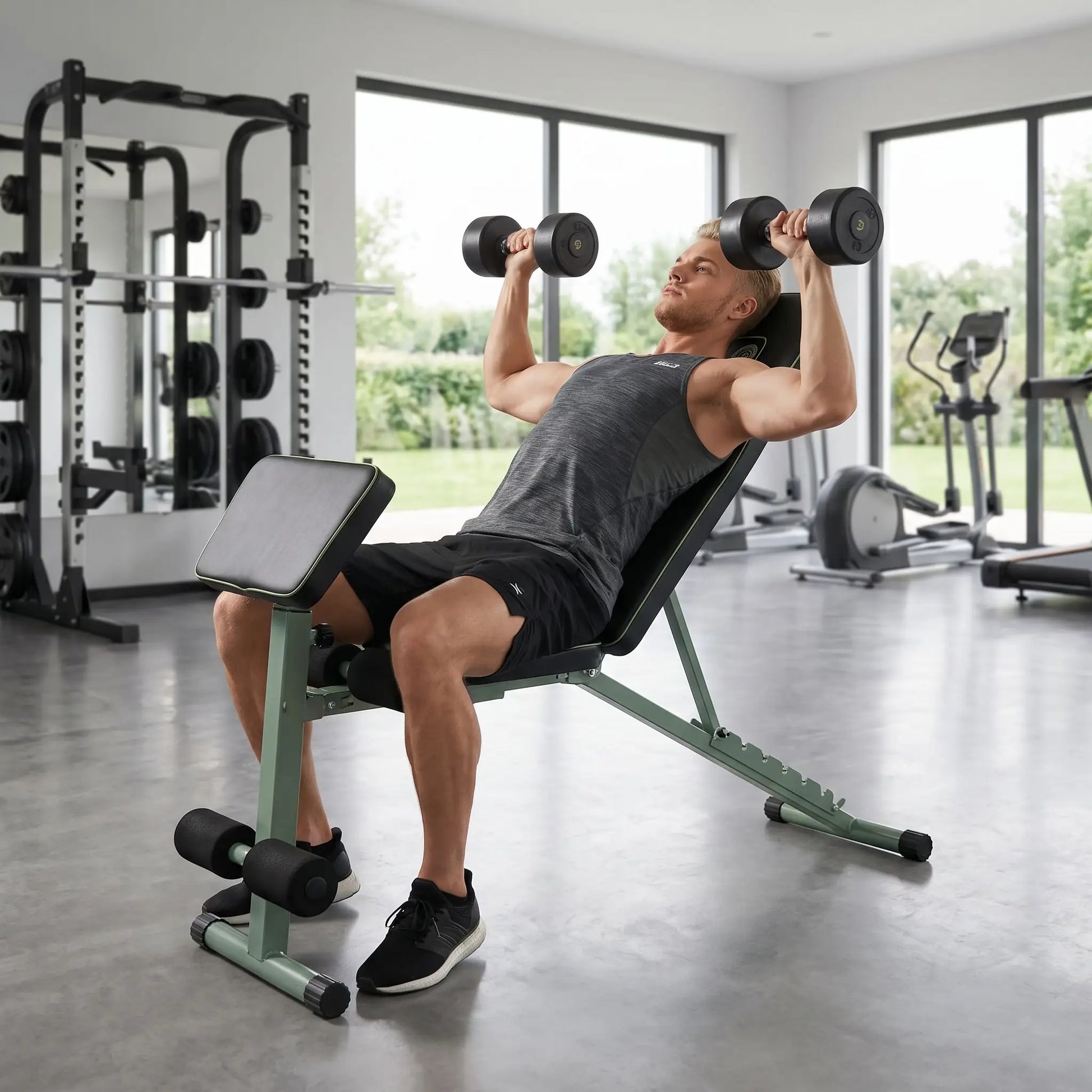 homme exercice poitrine sur banc de musculation complet