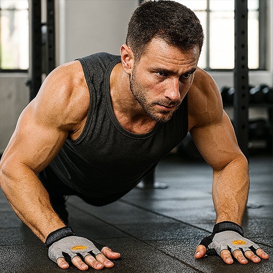 homme exercice pompes portant gant musculation​