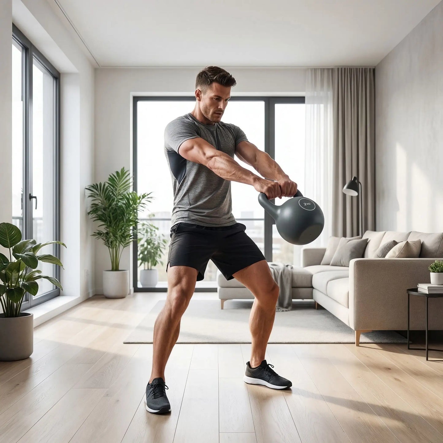 homme exercice swing Kettlebell