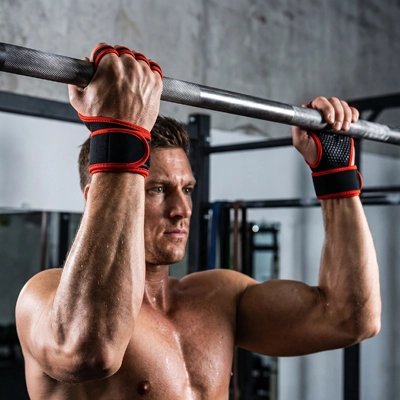 homme exercice traction portant gant de musculation