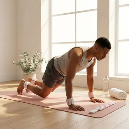 homme fais exercice yoga avec poids cheville