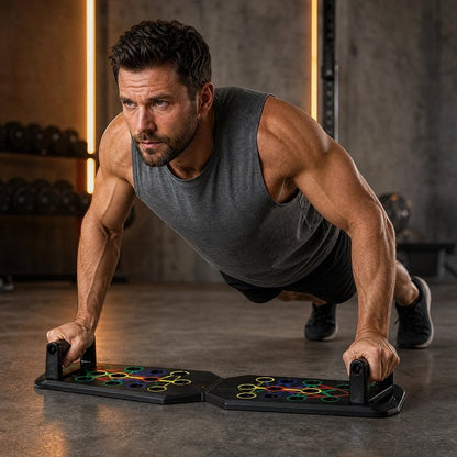 homme faisant exercice pompe sur planche a pompe