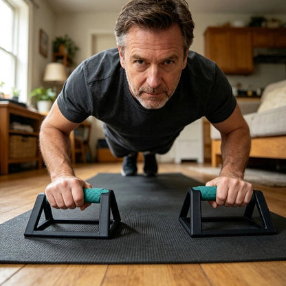 homme fait des pompes sur poignées à pompes