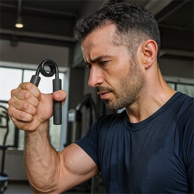 homme fait exercice avec hand grip 