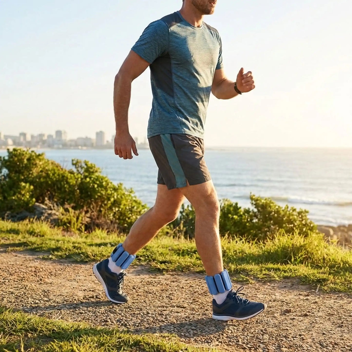 homme marche avec poids pour les chevilles