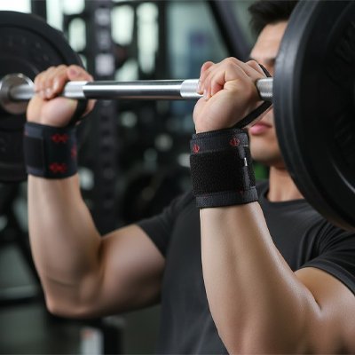 homme soulevant poids avec bande de musculation