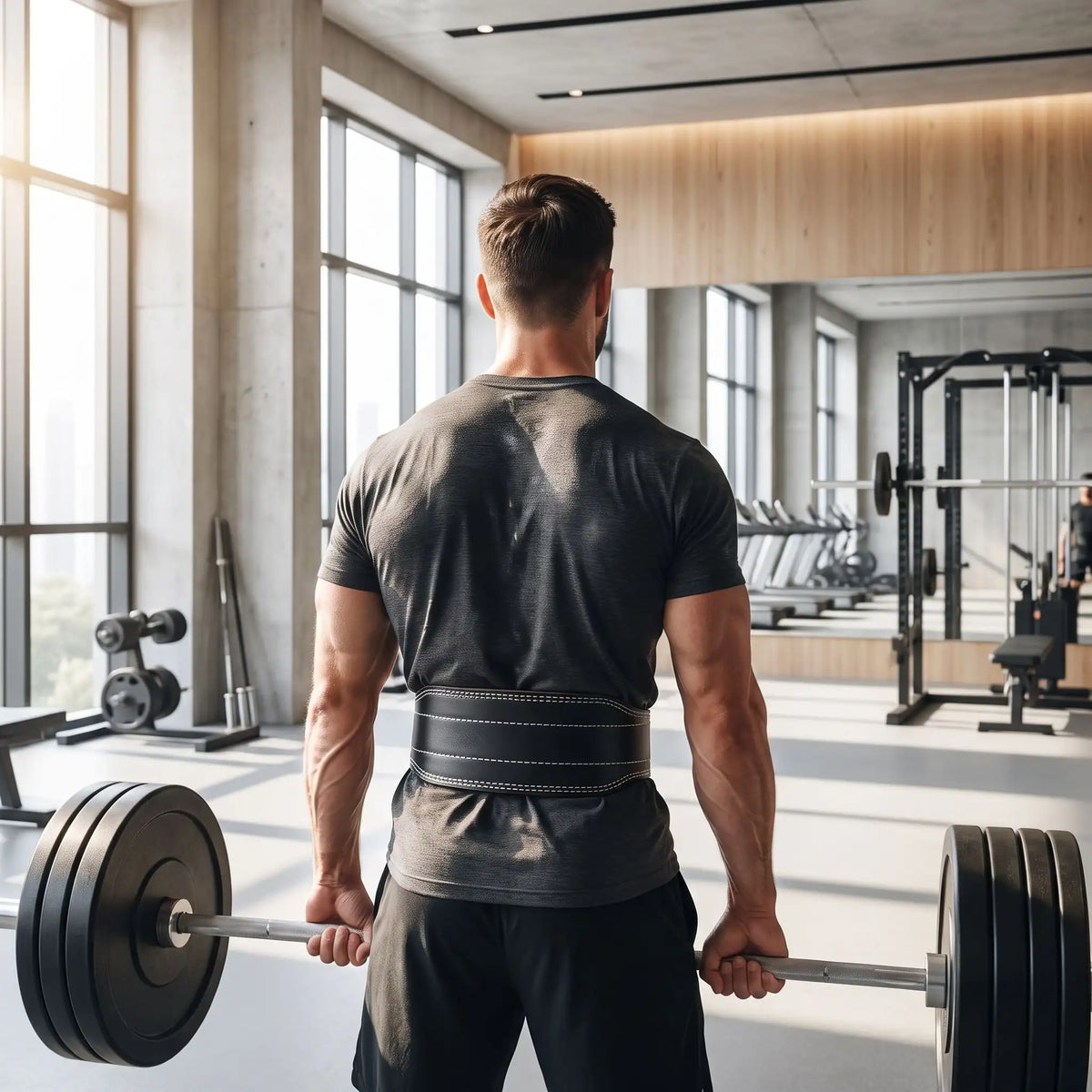 homme souleve poids portant ceinture lombaire musculation