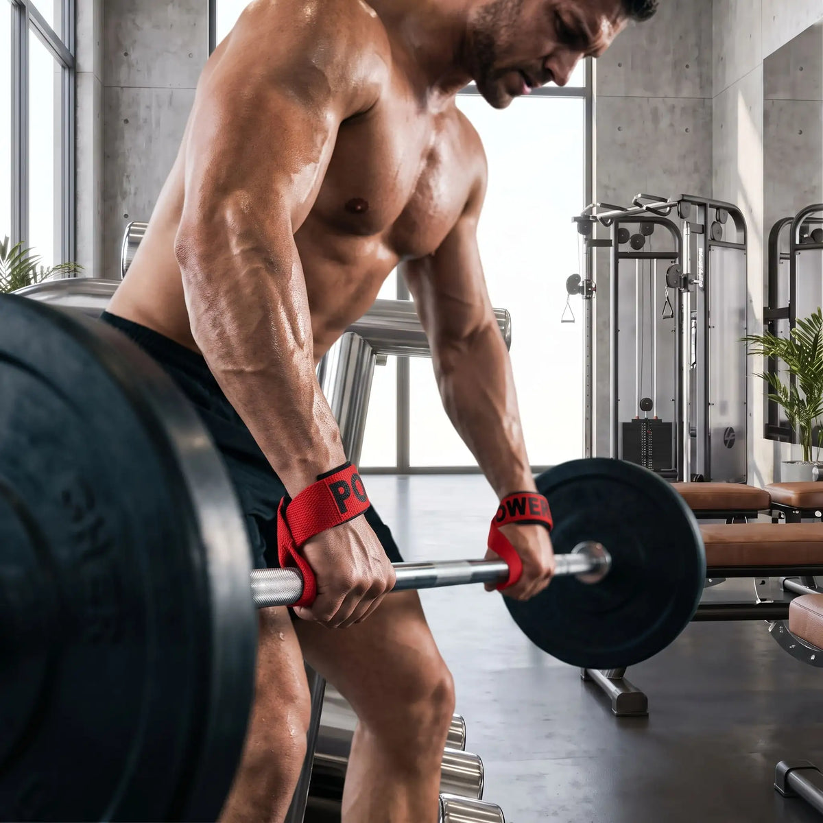 homme souleve poids portant sangle pour musculation