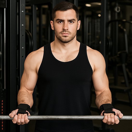 sangle de tirage portée au poignet pour améliorer le grip sur la barre en musculation 